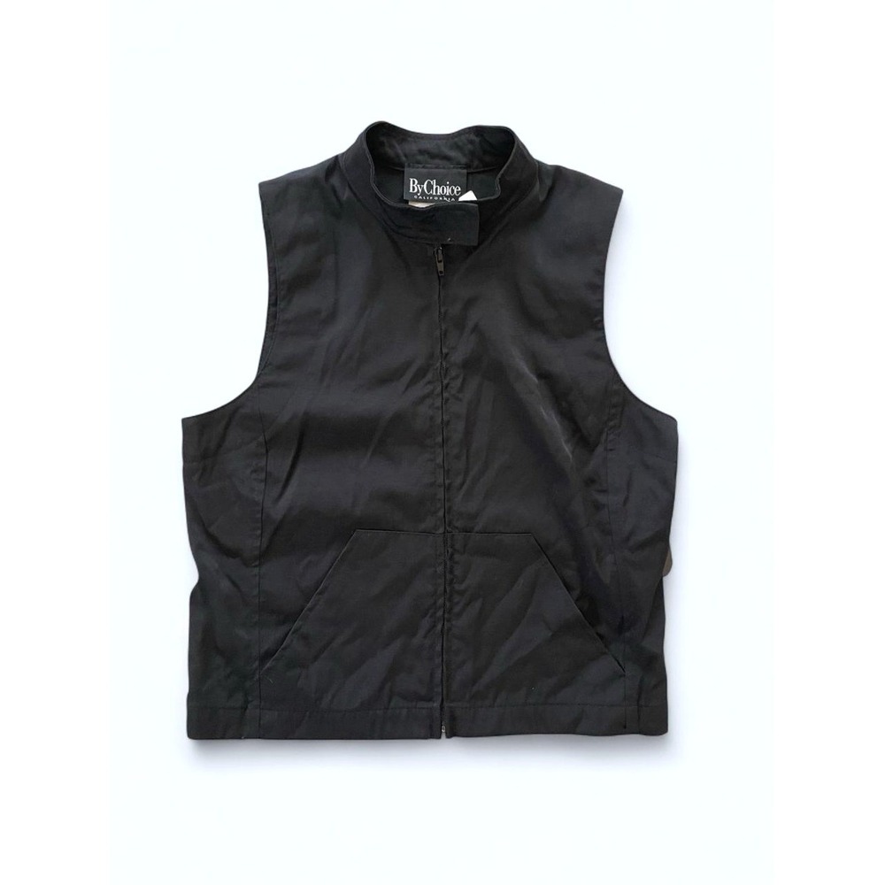 Y2K Black Nylon Zip Up Utility Vest Vintage Mock Neck ByChoice California Size M